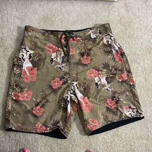 Vintage Tommy Bahama Board Shorts Hawaiian‎ Hula Girls Reversible Large Pocket